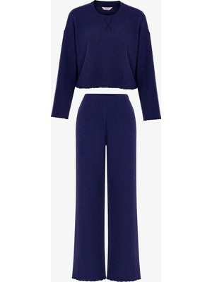 Penti Lacivert Navy Waffle Pantolon Uzun Kollu Pijama Takımı