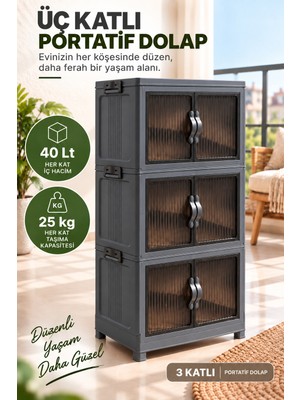Evonita 3 Katlı Portatif Organizer Dolap – 120 Lt