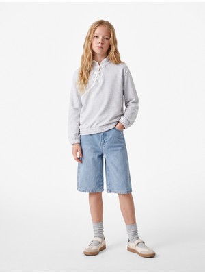 Koton Düğme Detaylı Şardonlu Uzun Kollu Hakim Yaka Sweatshirt