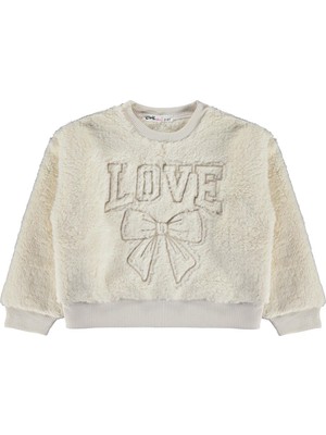 Civil Girls Civil Kız Çocuk Love Nakışlı Sweatshirt | Velsoft Uzun Kol | Okul Kreş ve Günlük Kullanım - Ekru