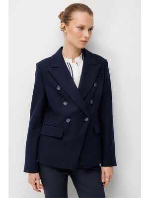 Ekol Kadın Kruvaze Çentikli Yaka Düğme Detaylı Uzun Kollu Blazer Ceket