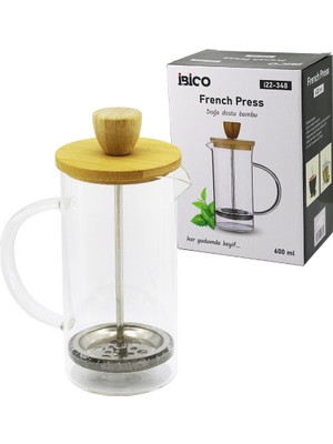 Store French Press Bambu Kapak 600ML Cam Bitki Süzgeçi