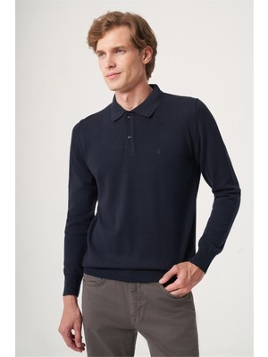 İmza Lacivert Polo Yaka Uzun Kol Örme Comfort Fit Pamuklu Kazak 1012265150