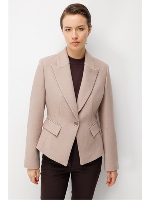 Ekol Kadın Çentikli Yaka Tek Düğmeli Blazer Ceket Yün Karışımlı