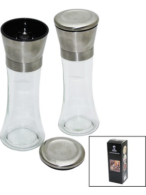 Store Cam Hazneli - Metal Kapaklı Büyük Tuz - Baharat Öğütücü