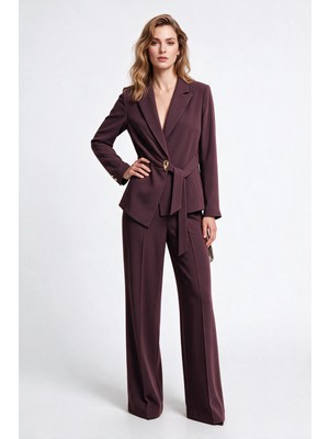 Ekol Kadın Çentikli Yaka Kuşak Detaylı Uzun Kollu Blazer Ceket