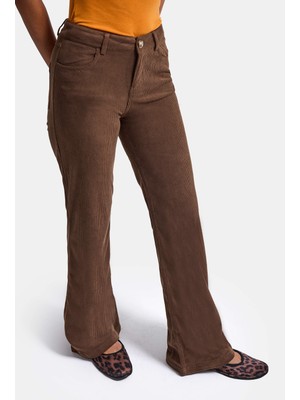 It's Basic Kadın Kahve Flare Fit Velvet Kadife Kumaş Pantolon