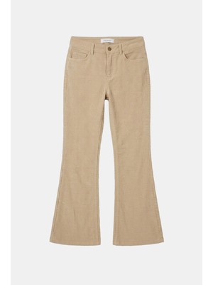 It's Basic Kadın Bej Flare Fit Velvet Kadife Kumaş Pantolon