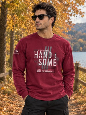Masimar Erkek Bisiklet Yaka Basic Baskılı Sweatshirt