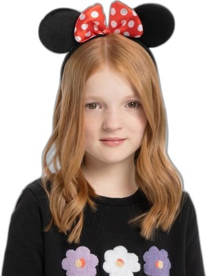 Raftan Topla Kırmızı Fiyonklu Minnie Mouse Taç Fare Tacı Kafa Bandı