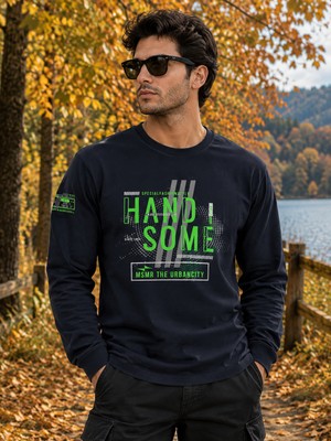 Masimar Erkek Bisiklet Yaka Basic Baskılı Sweatshirt