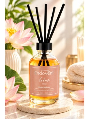 Ordoveni Lotus Kokulu Bambu Çubuklu Oda Kokusu 100 ml | Zarif ve Huzur Veren Lotus Aroması | Uzun Süre Etkili Oda Kokusu | Çubuklu Koku Difüzörü | Ev, Ofis ve Yaşam Alanları Için