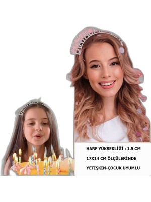 Raftan Topla Kristal Taşlı Gümüş Birthday Girl Yazılı Doğum Günü Parti Tacı 19X11 cm