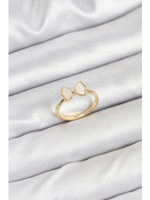 Maesko Mey Ithalat® Pirinç Gold Renk Fiyonk Model Kadın Yüzük