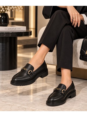 Zenora Shoes Kadın Tokalı Loafer Makosen Kalın Tabanlı Ayakkabı
