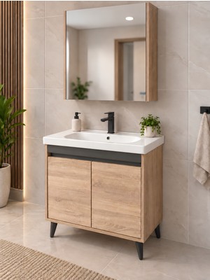 Turkuaz Lavabolu 80 cm Banyo Dolabı Takımı