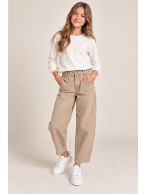 Loco Loco 09-15 Yaş Kız Çocuk Bej Moom Jn Gabardin Pantolon - Bej