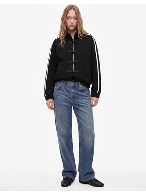 Koton Şardonlu Rahat Kalıp Uzun Kollu Fermuarlı Cepli Dik Yaka Çizgili Sweatshirt