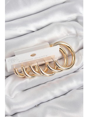 Maesko Mey Ithalat® Pirinç Halka Model Gold Renk Kadın Set Küpe