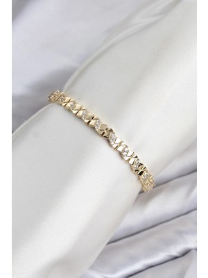 Maesko Mey Ithalat® cm Model Zirkon Taşlı Vıp Seri Gold Renk Pirinç Kadın Bileklik