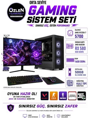 Özlen  X95 RYZEN 7 5700 RX 580 8GB 16GB RAM 500GB M.2 SSD 24'' Full HD 200Hz Oyuncu Bilgisayarı