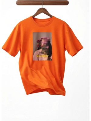 Zerenyus Blurry Baskılı - Premium Kumaş Oversize Erkek Tişört Turuncu