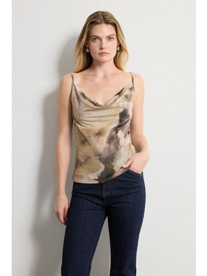 Love My Body Desenli Örme Bluz Camel 115L9994001