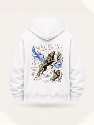 Macklin Unısex Kadın Erkek Oversize Wolf Shadow Tasarım Baskılı Kapüşonlu Sweatshirt Hoodie