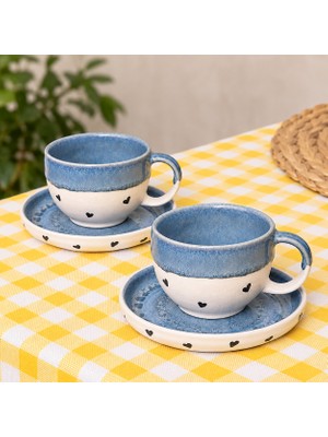 Mions Amor 2'li Altlıklı Premium Stoneware Seramik Fincan – El Yapımı Türk Kahvesi ve Espresso Fincanı