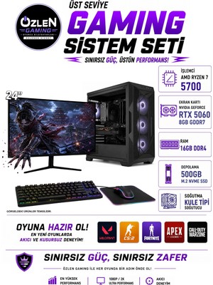 Özlen X91 RYZEN 7 5700 RTX 5060 8GB 16GB RAM 500GB M.2 SSD 24'' Full HD 200Hz Oyuncu Bilgisayarı