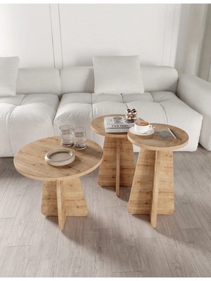 3lü Zigon Sehpa Beyaz Ceviz Meşe Traverten Desenli Tamamı Mdf