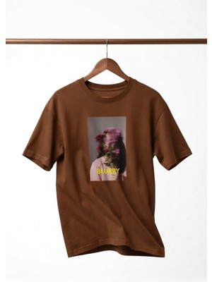 Zerenyus Blurry Baskılı - Premium Kumaş Oversize Erkek Tişört Kahve