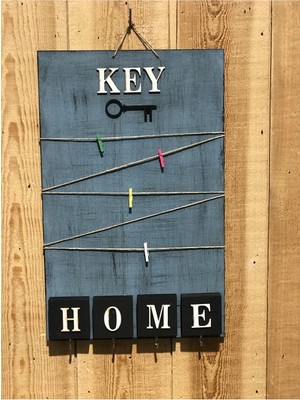 Epilons Dekoratif Home Keys Ahşap Resimlik ve Notluk (Saks Mavisi)