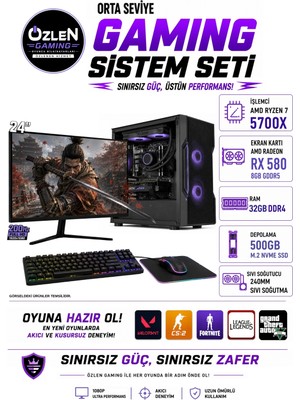 Özlen X96 RYZEN 7 5700X RX 580 8GB 32GB RAM 500GB M.2 SSD 24'' Full HD 200Hz Oyuncu Bilgisayarı