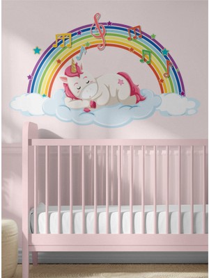 S Digital Unicorn Temalı Renkli Gökkuşağı Duvar Sticker – 90X60 cm | Bebek ve Çocuk Odası Uyumlu - Kendinden Yapışkanlı Mat Pvc Folyo