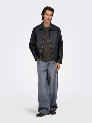Only & Sons Erkek Onsrem Siyah Deri Ceket - 22038683