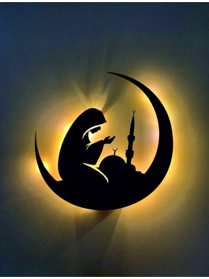 St. Morritz Sarı LED Işıklı Dua Eden Kız, Cami ve Hilal