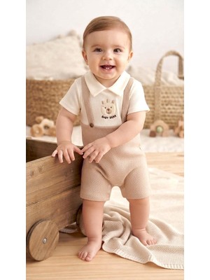 Sinem Çeyiz Million Iq Babies 1053 Krem Kahve Ayıcıklı Yarım Kollu Tulum
