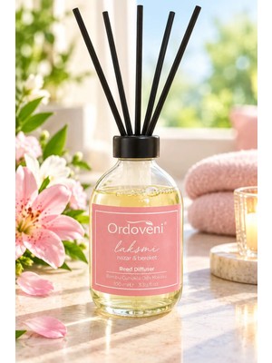 Ordoveni Lakshmi Kokulu Bambu Çubuklu Oda Kokusu 100 ml | Nazar, Bolluk ve Bereket Temalı Özel Koku | Yoğun ve Kalıcı Koku | Uzun Süre Etkili Ortam Kokusu | Çubuklu Koku Difüzörü | Ev ve Yaşam Alanları Için