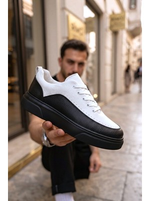 Zerenyus ZRK-X12X Yüksek Kalite Kalın Taban Beyaz Siyah Günlük Erkek Sneaker