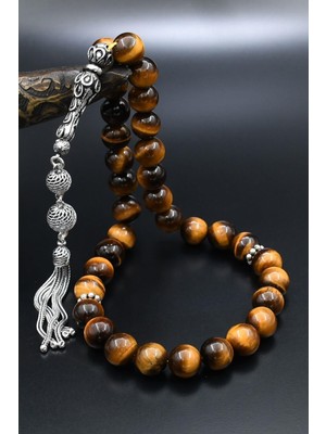 Prestige Gümüş 925 Ayar Gümüş Tesbih Doğal Kaplan Gözü Taşlı 10mm Küre Kesim 902554