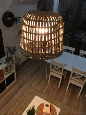 St. Morritz Hasır Bambu Rattan Avize 30CM Iskandinav Bohem Rustik Avize Sarkıt-Salon Yatak Odası(Duy Dahil )
