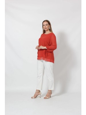 Moda Berray 3243 Kolu Taş Baskılı Şık Bluz Tarçın