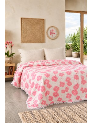 Veronica Line %100 Pamuk Müslin Yatak Örtüsü 220X240 cm Çift Kişilik Pike Battaniye – Çiçek Desenli