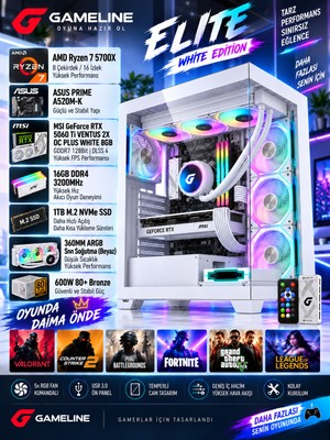 Gameline Elite White /Ryzen 7 5700X /MSI RTX5060 Tİ 8GB /16GB DDR4 Ram /1TB M.2 Nvme SSD /360MM Sıvı Soğutmalı /Oyuncu Masaüstü Bilgisayar