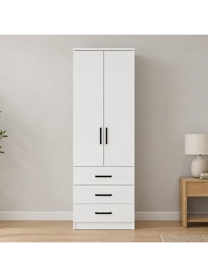 Midoser Easy Mat Beyaz 2 Kapılı 3 Çekmeceli Gardırop Suntalam Malzemeden Fonksiyonel Düzen