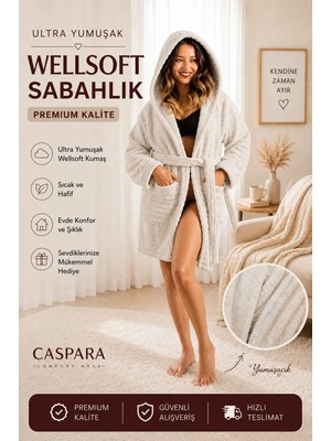 Caspara Wellsoft Premium Kapüşonlu Şapkalı Kadın Bornoz / Sabahlık - Ultra Soft , Sıcak ve Yumuşak