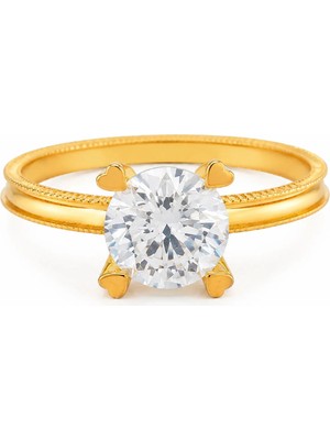 14 Ayar Kristal Sevda Mührü Tektaş Altın Kadın Yüzük