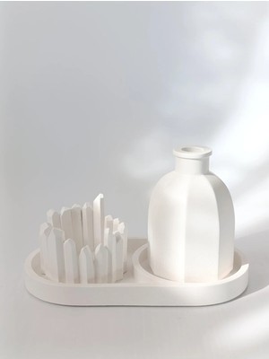 St. Morritz Crystal Taş Tozu Vazo, Tealight Mumluk ve Tepsi Seti – Minimal 3’lü Dekoratif Sunum