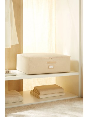St. Morritz Büyük Boy Bej Balıksırtı Baza Altı Yastık Yorgan Kazak Hurcu 62X46X22